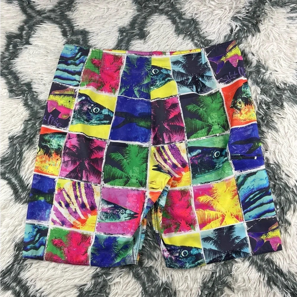 Salt life Men’s Multi-color Board Shorts SLX-QD Vapor Stretch Size 34